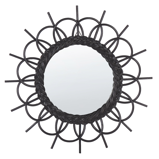 Miroir Avec Cadre En Rotin En Forme De Soleil ⌀ 60 Cm Noir Telakia
