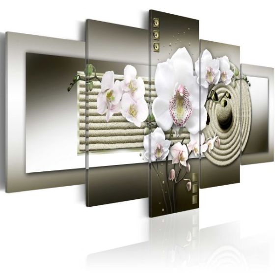 Tableau Zen Orchid And Zen Garden In Grey : Taille - 200 X 100 Cm