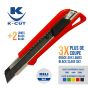 Keli - Cutter 18Mm Rouge Avec Lame Black Blade Sk2 (2 Lames Supplémentaires Incluses Dans Le Réservoir) - Durée De Vie 3 Fois Supérieure