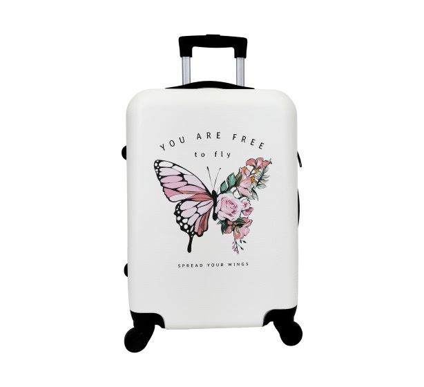 Valise Taille Moyenne 4 Roues 65Cm Abs Print Rigide Blanc - Papillon - Superfly