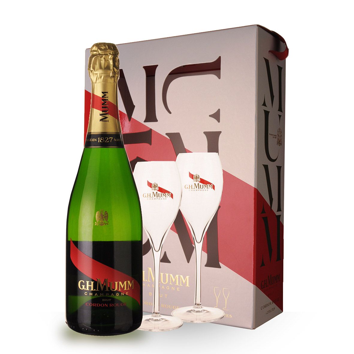 Champagne Mumm Cordon Rouge 75Cl Brut - Coffret 2 Fluttes - Jumpl