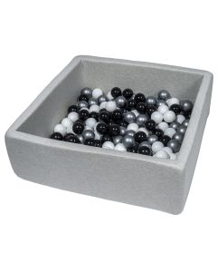Piscine À Balles Pour Enfant, 90X90 Cm, Aire De Jeu + 150 Balles Noir, Blanc, Argent