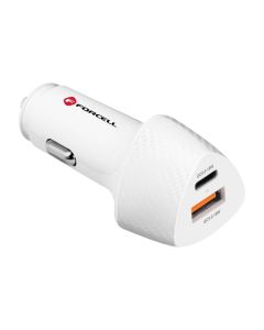 Chargeur Voiture Usb + Usb-C Puissance 38W Power Delivery Forcell Blanc Carbone