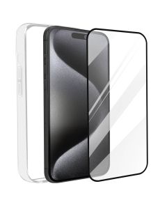 Coque Pour Iphone 15 Pro Max Souple Transparente Verre Trempé 9H Noir Bigben