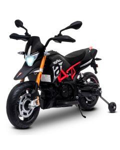 Moto Électrique Aprilia Dorsoduro 900 Pour Enfant - Avec Klaxon, Système Audio Et Roulettes De Soutien