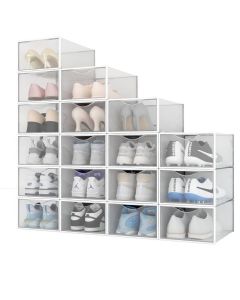 Lot De 18 Boîtes À Chaussures/Rangement Transparentes Blanches Empilables En Plastique 33.4X23X14.5Cm
