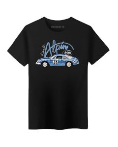 T-Shirt Noir Alpine A110 rallye Bleue - Coupe régulière 100% coton - idée cadeau passionné automobile