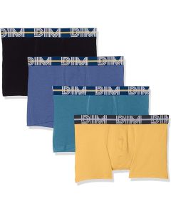 Dim Boxer Homme Powerful Coton Stretch X4  Xl Bleu/Vert/Noir/Jaune