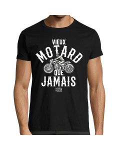 T-Shirt Noir homme manches courtes Vieux Motard que Jamais | vintage idée cadeau Papi | 100% coton