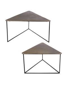 Set De 2 Tables Basses Triangle En Métal Doré, Longueurs Des Plateaux De 80 Et 6