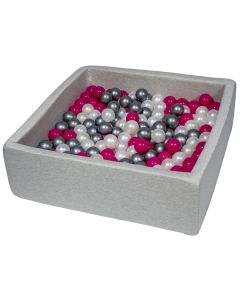 Piscine À Balles Pour Enfant, 90X90 Cm, Aire De Jeu + 200 Balles Perle, Rose, Argent