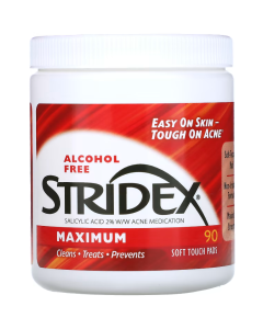 Stridex - 90 Lingettes, Traitement Maximum Contre L'Acné, Sans Alcool