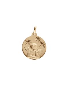Pendentif Plaqué Or Médaille 15Mm Diamanté Étoile Avec Ange