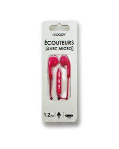 Ecouteurs Neon Intra Auriculaire Bouton Avec Micro 1,2 M - Rose