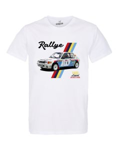 T-Shirt blanc auto homme 205 Rallye | 100% coton, coupe régulière | idée cadeau fan voiture