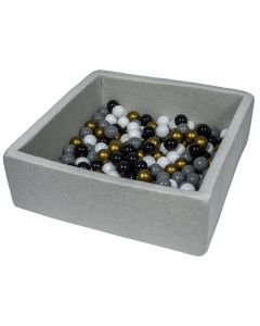 Piscine À Balles Pour Enfant, 90X90 Cm, Aire De Jeu + 150 Balles Noir, Blanc, Or, Gris