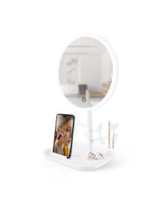 Miroir De Table Blanc Avec Led Et Porte-Bijoux Rechargeable Mizo De Yoghi