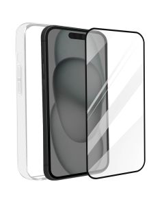 Coque Pour Apple Iphone 15 Souple Transparente Verre Trempé 9H Noir Bigben