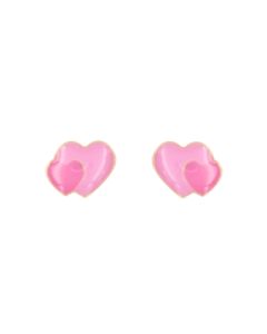 Boucles D'Oreilles Coeurs Laqués Rose - Or Jaune - Femme Ou Enfant