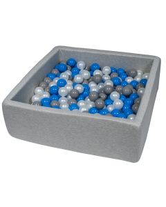 Piscine À Balles Pour Enfant, 90X90 Cm, Aire De Jeu + 200 Balles Perle, Bleu, Gris