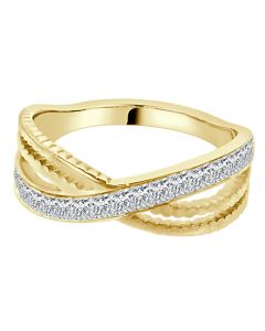 Alliance de mariage pour femme acier or croisée dentelle sertie de cristaux