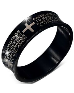 Zense - Bague homme noire acier concave croix latine ZR0110