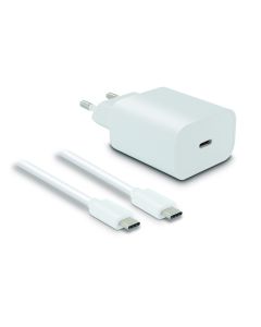 Chargeur Secteur 20W+Câble Usb-C Mâle/Mâle 1,2 M - Blanc
