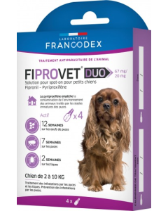 Francodex - Fiprovet Duo 67 Mg/20 Mg - 4 Pipettes De 0,67 Ml  - 2 Ã  10Kg