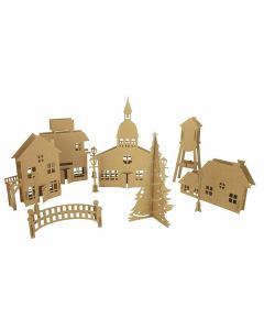 Puzzle 3D - Village 9 Éléments -De 14 À 34,5Cm - Maquette Carton À Monter, Décorer, Colorier